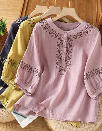 Embroidered Round Neck Top