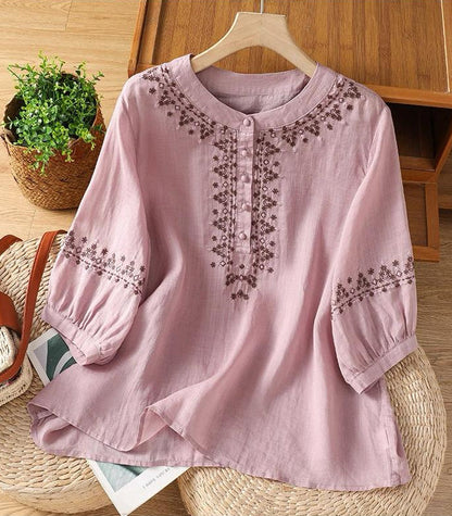 Embroidered Round Neck Top
